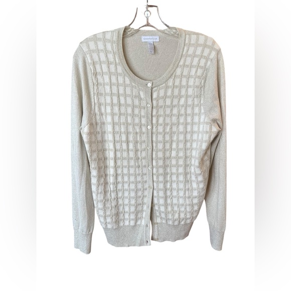 Charter Club Tan Cream Gold Cardigan Sweater Large Holiday Party - Picture 2 of 7